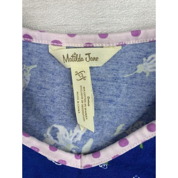 Matilda Jane Dress Girls Size 12 Blue Floral Ruffle Cap Sleeve Crochet Trim Hem - Picture 3 of 8